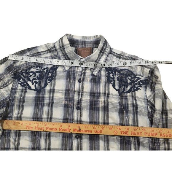 Roar Plaid Button Up Shirt Men Sz‎ L Embroidered Blue Gray Designer - Picture 4 of 7